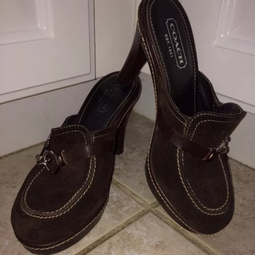 COACH BROWN LEATHER & SUEDE MULE HIGH HEEL SIZE 7